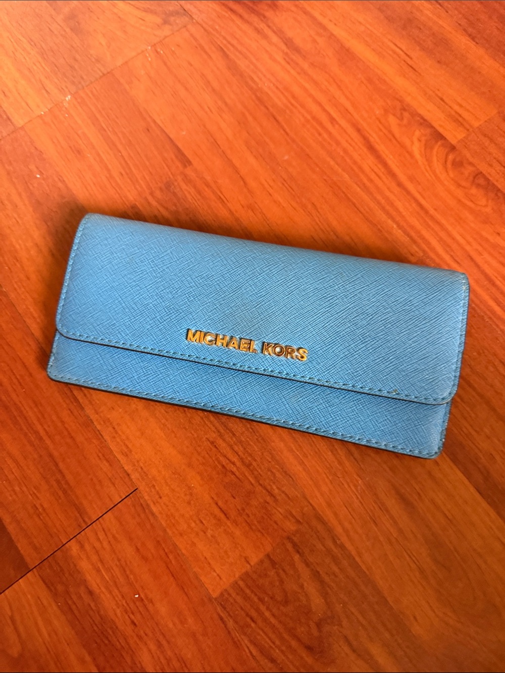 Michael Kors blue Leather Continental Wallet with Gold Logo